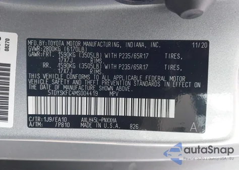 2021 Toyota Sienna Xle z USA, uszkodzony, nr VIN 5TDYSKFC4MS004419